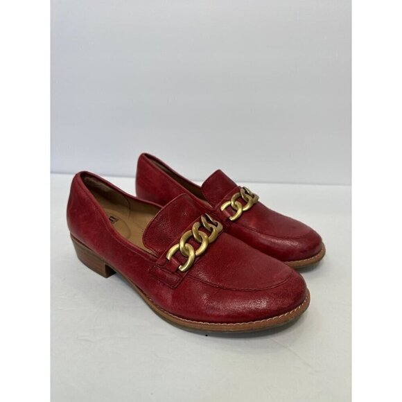Sofft Women's Red Leather Chain Loafers Slip On Comfort Shoes Flats Size 6M - Picture 3 of 14